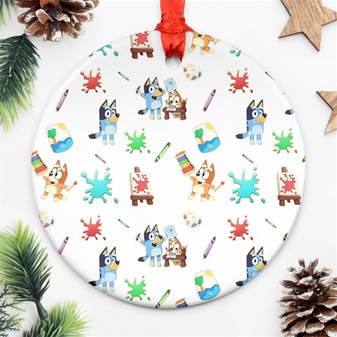 Bluey, Bluey merch, Bluey pattern, Bluey Bluey, bingo, Bluey design, bluey dog Round Ornament (Two Sides) from ArtsNow.com Front