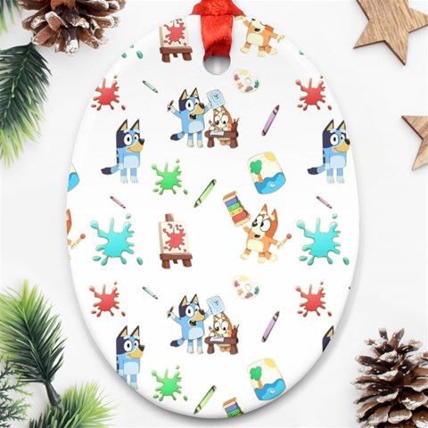 Bluey, Bluey merch, Bluey pattern, Bluey Bluey, bingo, Bluey design, bluey dog Oval Ornament (Two Sides) from ArtsNow.com Front