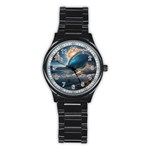 Ocean Sea Waves Stainless Steel Round Watch