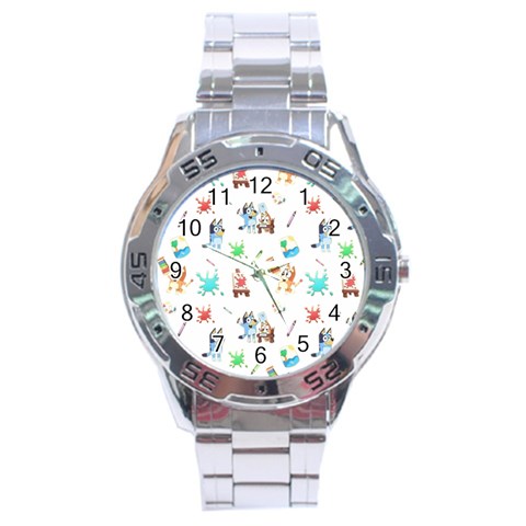 Bluey, Bluey merch, Bluey pattern, Bluey Bluey, bingo, Bluey design, bluey dog Stainless Steel Analogue Watch from ArtsNow.com Front