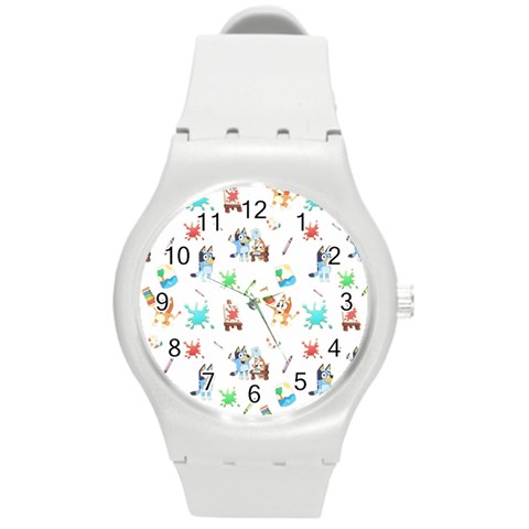 Bluey, Bluey merch, Bluey pattern, Bluey Bluey, bingo, Bluey design, bluey dog Round Plastic Sport Watch (M) from ArtsNow.com Front