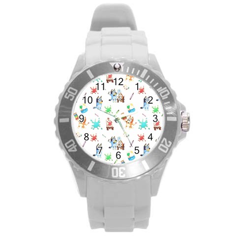 Bluey, Bluey merch, Bluey pattern, Bluey Bluey, bingo, Bluey design, bluey dog Round Plastic Sport Watch (L) from ArtsNow.com Front