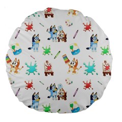 Bluey, Bluey merch, Bluey pattern, Bluey Bluey, bingo, Bluey design, bluey dog Large 18  Premium Round Cushions from ArtsNow.com Back