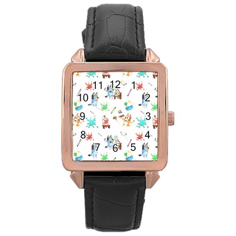 Bluey, Bluey merch, Bluey pattern, Bluey Bluey, bingo, Bluey design, bluey dog Rose Gold Leather Watch  from ArtsNow.com Front