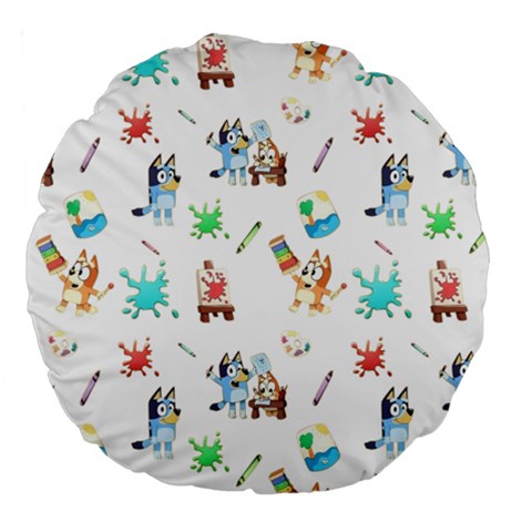 Bluey, Bluey merch, Bluey pattern, Bluey Bluey, bingo, Bluey design, bluey dog Large 18  Premium Flano Round Cushions from ArtsNow.com Front