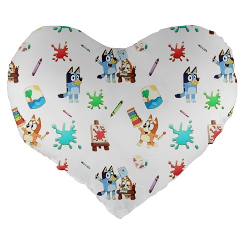 Bluey, Bluey merch, Bluey pattern, Bluey Bluey, bingo, Bluey design, bluey dog Large 19  Premium Flano Heart Shape Cushions from ArtsNow.com Back