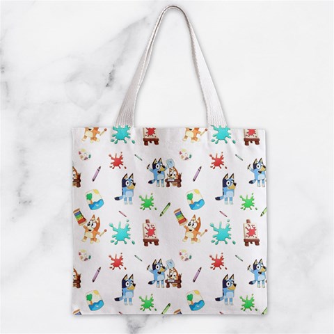 Bluey, Bluey merch, Bluey pattern, Bluey Bluey, bingo, Bluey design, bluey dog Zipper Grocery Tote Bag from ArtsNow.com Front