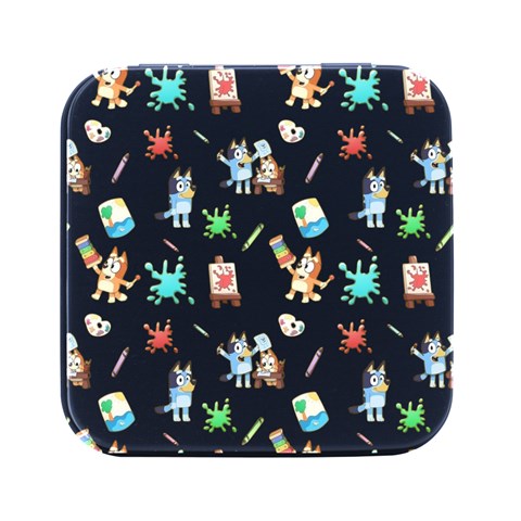 Bluey, Bluey merch, Bluey pattern, Bluey Bluey, bingo, Bluey design, bluey dog Square Metal Box (Black) from ArtsNow.com Front