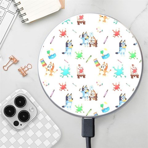 Bluey, Bluey merch, Bluey pattern, Bluey Bluey, bingo, Bluey design, bluey dog Wireless Fast Charger(White) from ArtsNow.com Front