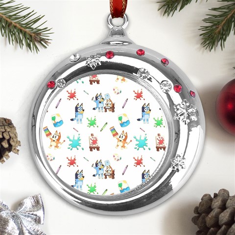 Bluey, Bluey merch, Bluey pattern, Bluey Bluey, bingo, Bluey design, bluey dog Metal Snowflake Red Crystal Round Ornament from ArtsNow.com Front
