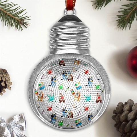 Bluey, Bluey merch, Bluey pattern, Bluey Bluey, bingo, Bluey design, bluey dog Metal Light Bulb Shape Ornament from ArtsNow.com Front