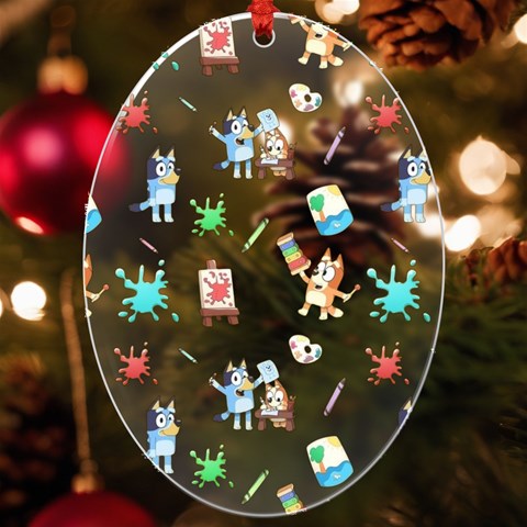 Bluey, Bluey merch, Bluey pattern, Bluey Bluey, bingo, Bluey design, bluey dog UV Print Acrylic Ornament Oval from ArtsNow.com Front
