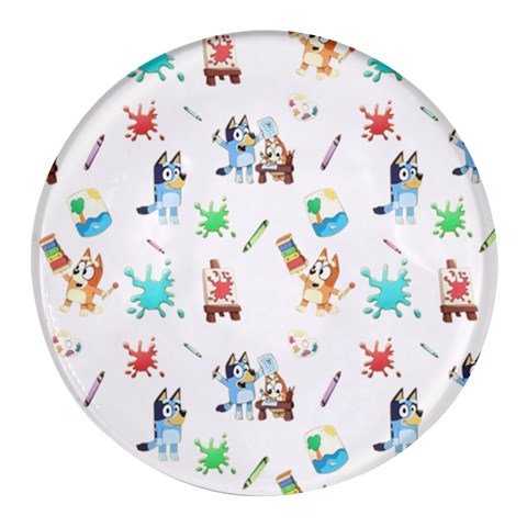 Bluey, Bluey merch, Bluey pattern, Bluey Bluey, bingo, Bluey design, bluey dog Round Glass Fridge Magnet (4 pack) from ArtsNow.com Front