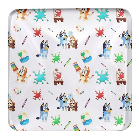 Bluey, Bluey merch, Bluey pattern, Bluey Bluey, bingo, Bluey design, bluey dog Square Glass Fridge Magnet (4 pack) from ArtsNow.com Front