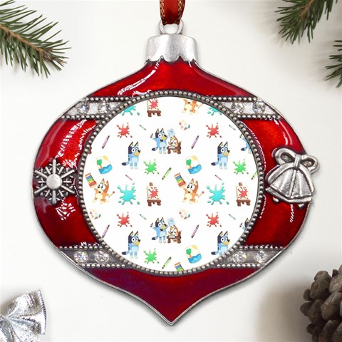 Bluey, Bluey merch, Bluey pattern, Bluey Bluey, bingo, Bluey design, bluey dog Metal Snowflake And Bell Red Ornament from ArtsNow.com Front