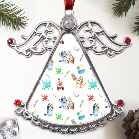 Bluey, Bluey merch, Bluey pattern, Bluey Bluey, bingo, Bluey design, bluey dog Metal Angel with Crystal Ornament from ArtsNow.com Front