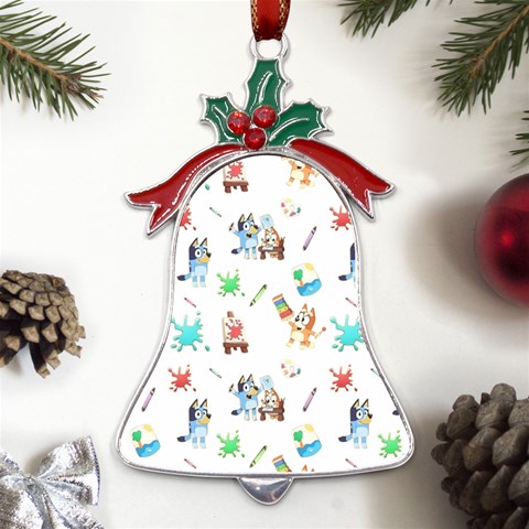 Bluey, Bluey merch, Bluey pattern, Bluey Bluey, bingo, Bluey design, bluey dog Metal Holly Leaf Bell Ornament from ArtsNow.com Front