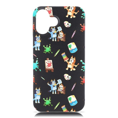 Bluey, Bluey merch, Bluey pattern, Bluey Bluey, bingo, Bluey design, bluey dog iPhone 16 Plus Black UV Print PC Hardshell Case from ArtsNow.com Front