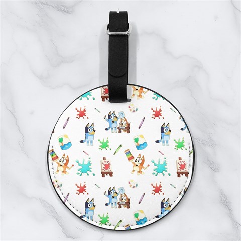 Bluey, Bluey merch, Bluey pattern, Bluey Bluey, bingo, Bluey design, bluey dog Nappa Leather Luggage Tag Round from ArtsNow.com Front