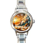 Nature Storm Painting Round Italian Charm Watch