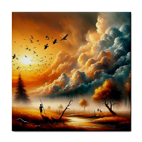 Nature Storm Painting Tile Coaster from ArtsNow.com Front
