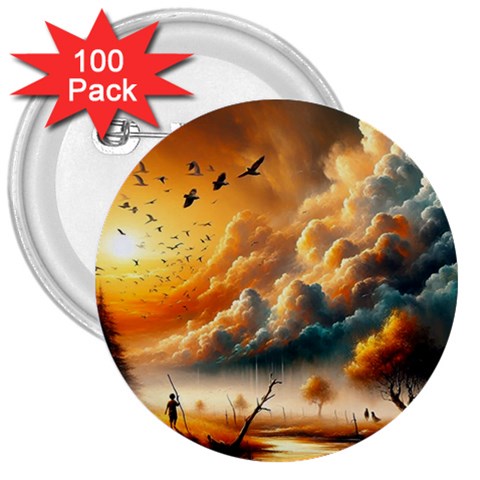Nature Storm Painting 3  Buttons (100 pack)  from ArtsNow.com Front
