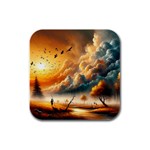 Nature Storm Painting Rubber Square Coaster (4 pack)