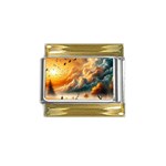 Nature Storm Painting Gold Trim Italian Charm (9mm)