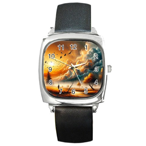 Nature Storm Painting Square Metal Watch from ArtsNow.com Front