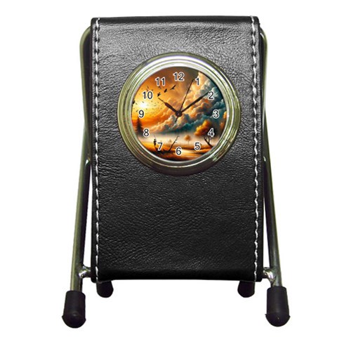 Nature Storm Painting Pen Holder Desk Clock from ArtsNow.com Front
