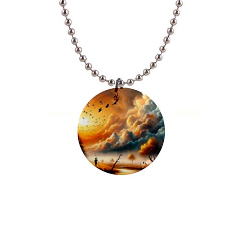 Nature Storm Painting 1  Button Necklace from ArtsNow.com Front