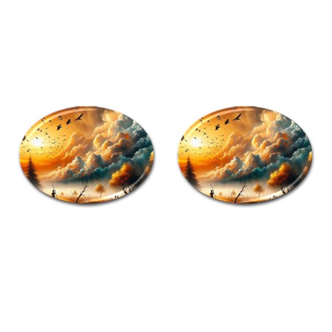 Nature Storm Painting Cufflinks (Oval) from ArtsNow.com Front(Pair)