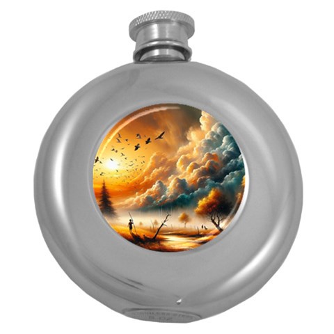 Nature Storm Painting Round Hip Flask (5 oz) from ArtsNow.com Front
