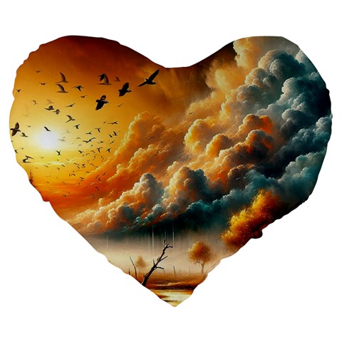 Nature Storm Painting Large 19  Premium Heart Shape Cushions from ArtsNow.com Front