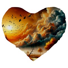 Nature Storm Painting Large 19  Premium Heart Shape Cushions from ArtsNow.com Back