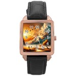 Nature Storm Painting Rose Gold Leather Watch 