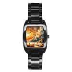 Nature Storm Painting Stainless Steel Barrel Watch