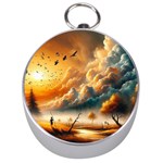 Nature Storm Painting Silver Compasses