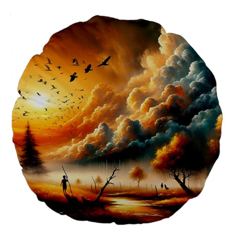 Nature Storm Painting Large 18  Premium Flano Round Cushions from ArtsNow.com Front