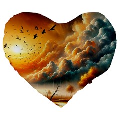 Nature Storm Painting Large 19  Premium Flano Heart Shape Cushions from ArtsNow.com Front