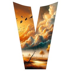 Nature Storm Painting Short Sleeve Long Pants Satin Pajamas Set from ArtsNow.com Placket