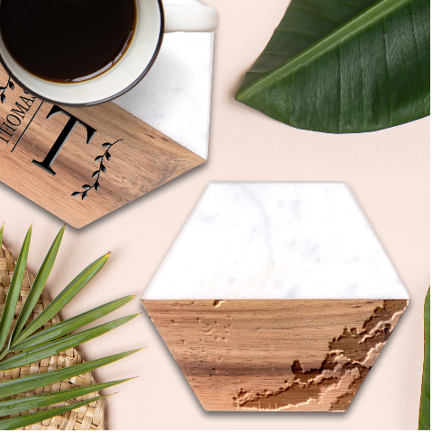 Nature Storm Painting Marble Wood Coaster (Hexagon)  from ArtsNow.com Front