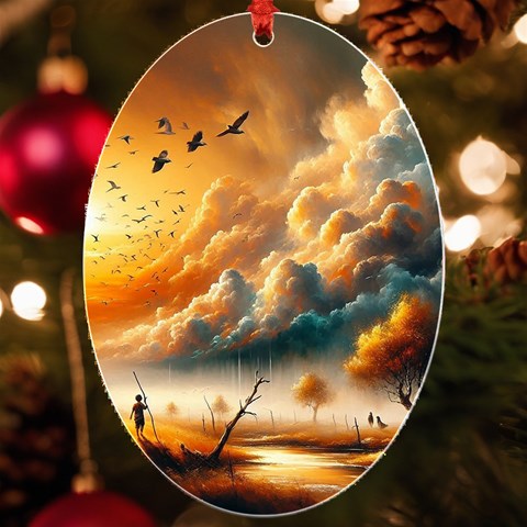 Nature Storm Painting UV Print Acrylic Ornament Oval from ArtsNow.com Front