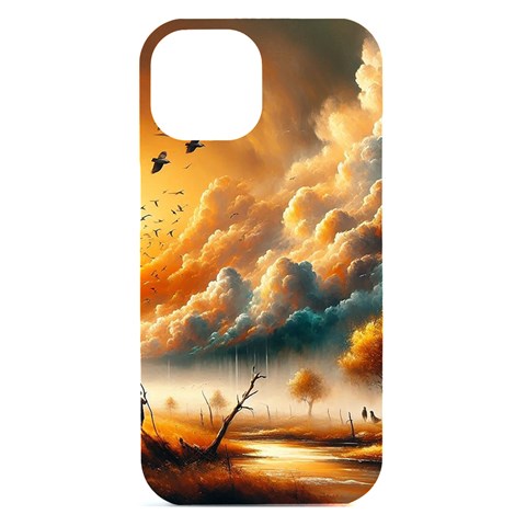 Nature Storm Painting iPhone 15 Black UV Print PC Hardshell Case from ArtsNow.com Front