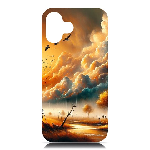 Nature Storm Painting iPhone 16 Plus Black UV Print PC Hardshell Case from ArtsNow.com Front