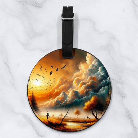 Nature Storm Painting Nappa Leather Luggage Tag Round from ArtsNow.com Front
