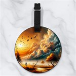 Nature Storm Painting Nappa Leather Luggage Tag Round