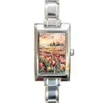 Tulips Field Tree Rectangle Italian Charm Watch
