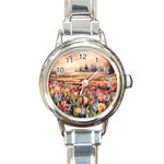 Tulips Field Tree Round Italian Charm Watch