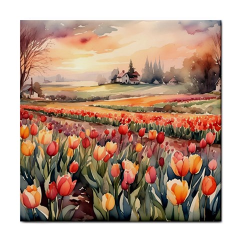 Tulips Field Tree Tile Coaster from ArtsNow.com Front